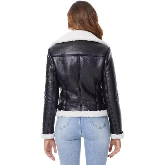 ⚡Women's Black Shearing Fur Winter Coat Warm Thick Fur Lined Faux Leather Jacket - Picture 4 of 4